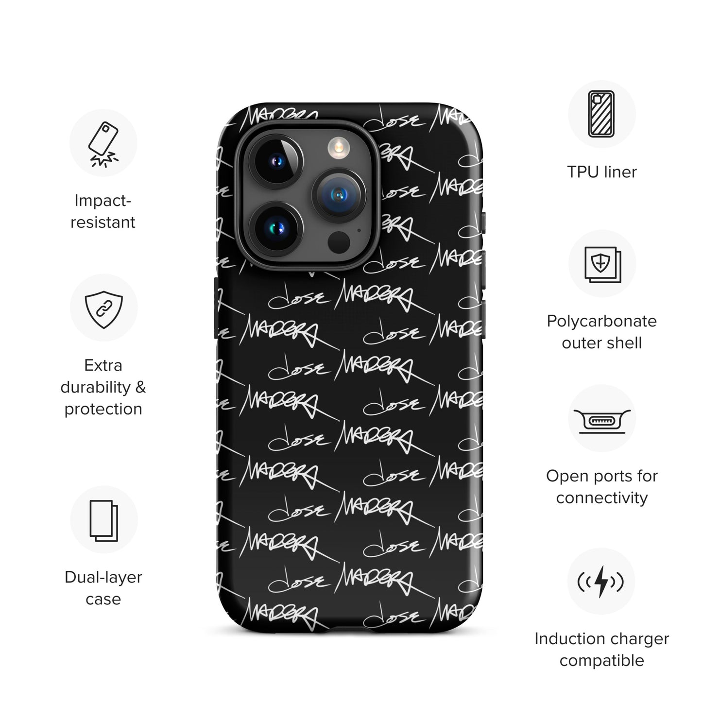 Autógrafo de José Madera en funda rígida negra para iPhone®