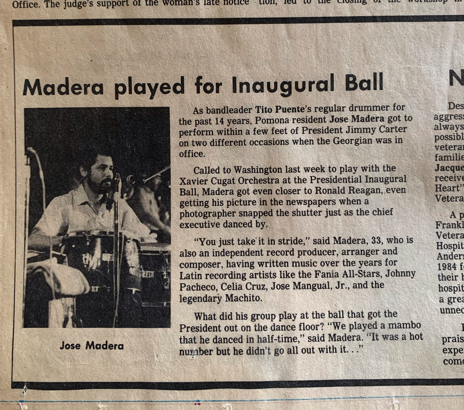 Newspaper article about Jose Madera performing beside President Jimmy Carter.